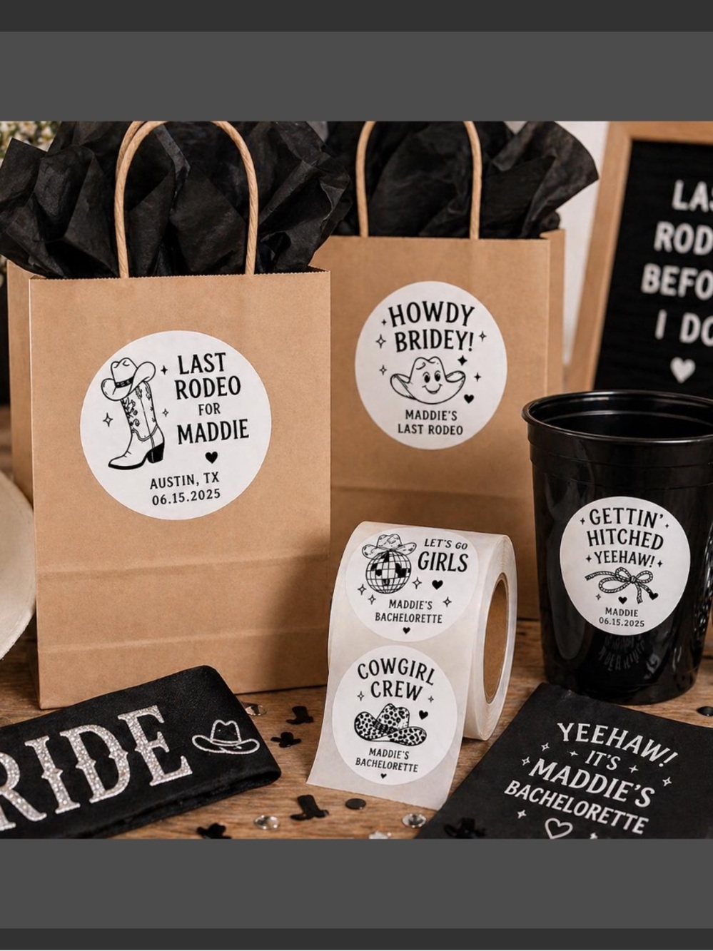 Cowgirl Bachelorette Stickers Last Rodeo Stickers Customized 500